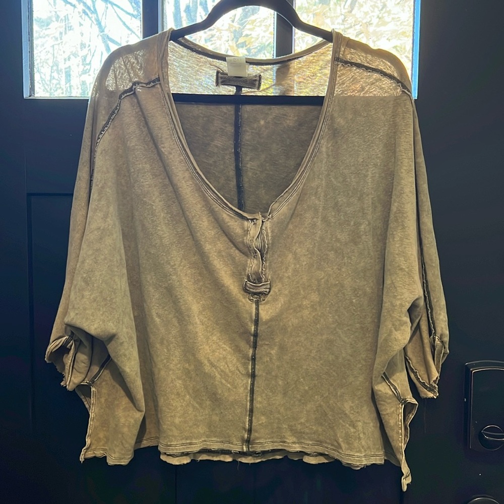 Free People Gray V-Neck Top